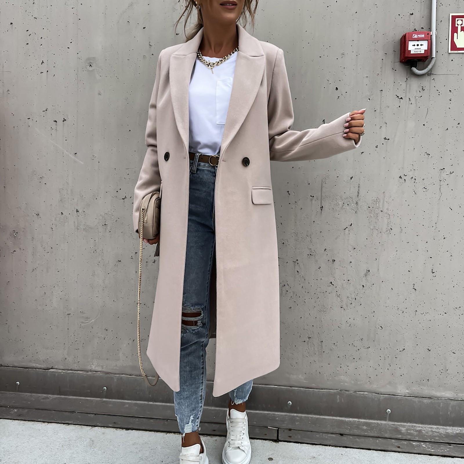 

Women s Fashion Casual Solid Color Cardigan Formal Long Sleeve Jacket M бежевий