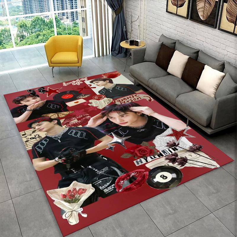 Kpop Hyunjin Stray Kids Music star Carpet Rug for Playroom Bedroom Living Room Sofa Home Decor,kid Area Rug Non-slip Floor Mat