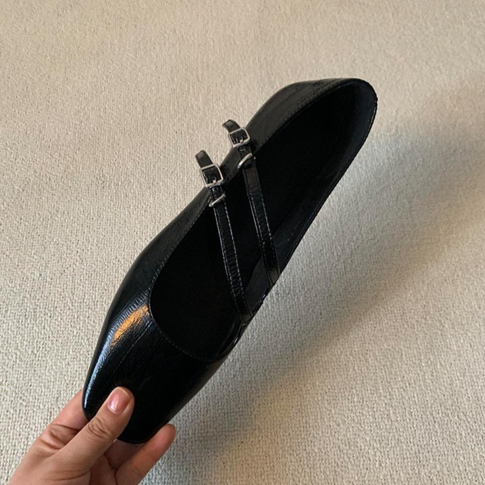 Mary Jane Schuhe Leder Quadratische Zehenpartie Doppelte Schnalle Leder Schuhe Einfach Vielseitig Pendeln Mary Jane Damenschuhe Mode