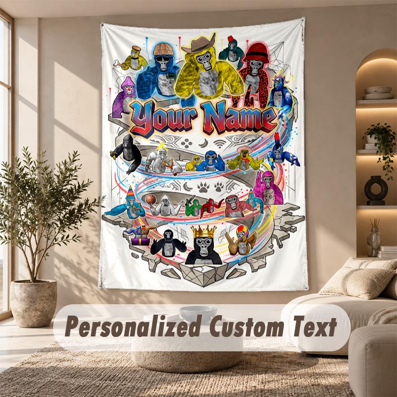 Gorilla Tag cartoon Tapestry, Personalized Custom Text, Wall Hanging Tapestry For Living Room Home Wall Decor