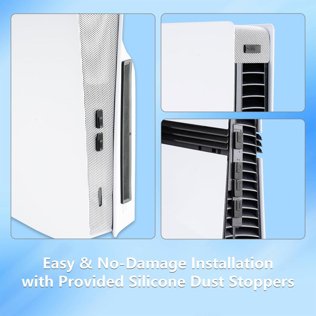 PlayVital PS5 Pro Dust Filter Silicone Plug Dustproof Accessory Port Easy White & Set, (Includes Cover), Installation,