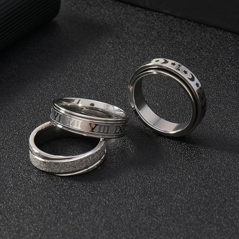 Stainless Steel Jewelry Creative Design Corroded Roman Font Star and Moon Ring Titanium Steel Ring Three-piece Set