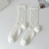 Ballet-style Grey Socks for Spring and Summer, Thin Mid-calf Length, with Netted Flower Trim and Mary Jane-style Long Socks for Women.