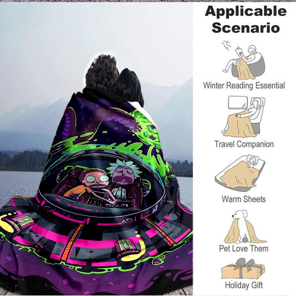 1 peça Cobertor Rick and Morty Leve Manta de Flanela Para Sofá, Cama, Viagem, Acampamento, Sala de Estar, Escritório, Sofá, Cadeira e Cama