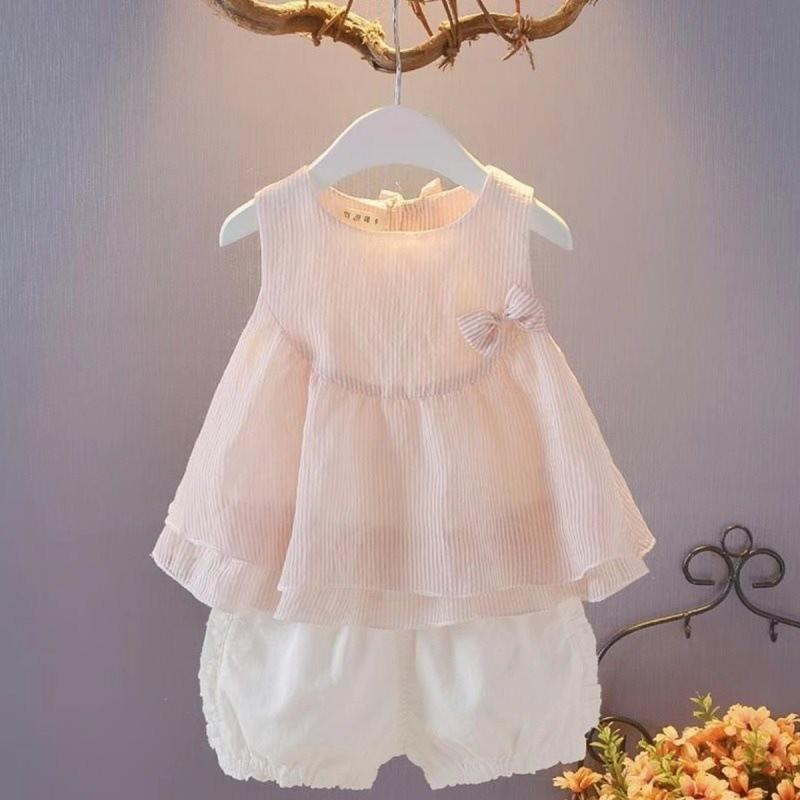 

Trendy Korean Style Summer Outfit For Baby Girls Featuring Butterfly Bow Design 80cm/31.50in розовый