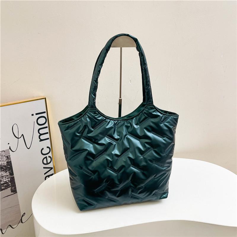 Stylish Women's Winter Tote Bag Large Capacity Fashionable Shoulder Handbag Black Silver Green Gold White
