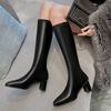 Women's High-heeled Boots Autumn and Winter New Thick-heeled Solid-color Large-size Simple Medium Boots