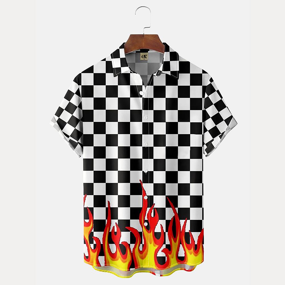 Flame Men'S Shirts 3d Print Summer Fashion Red Flame Shirt Man Short Sleeved Oversized Shirt For Men