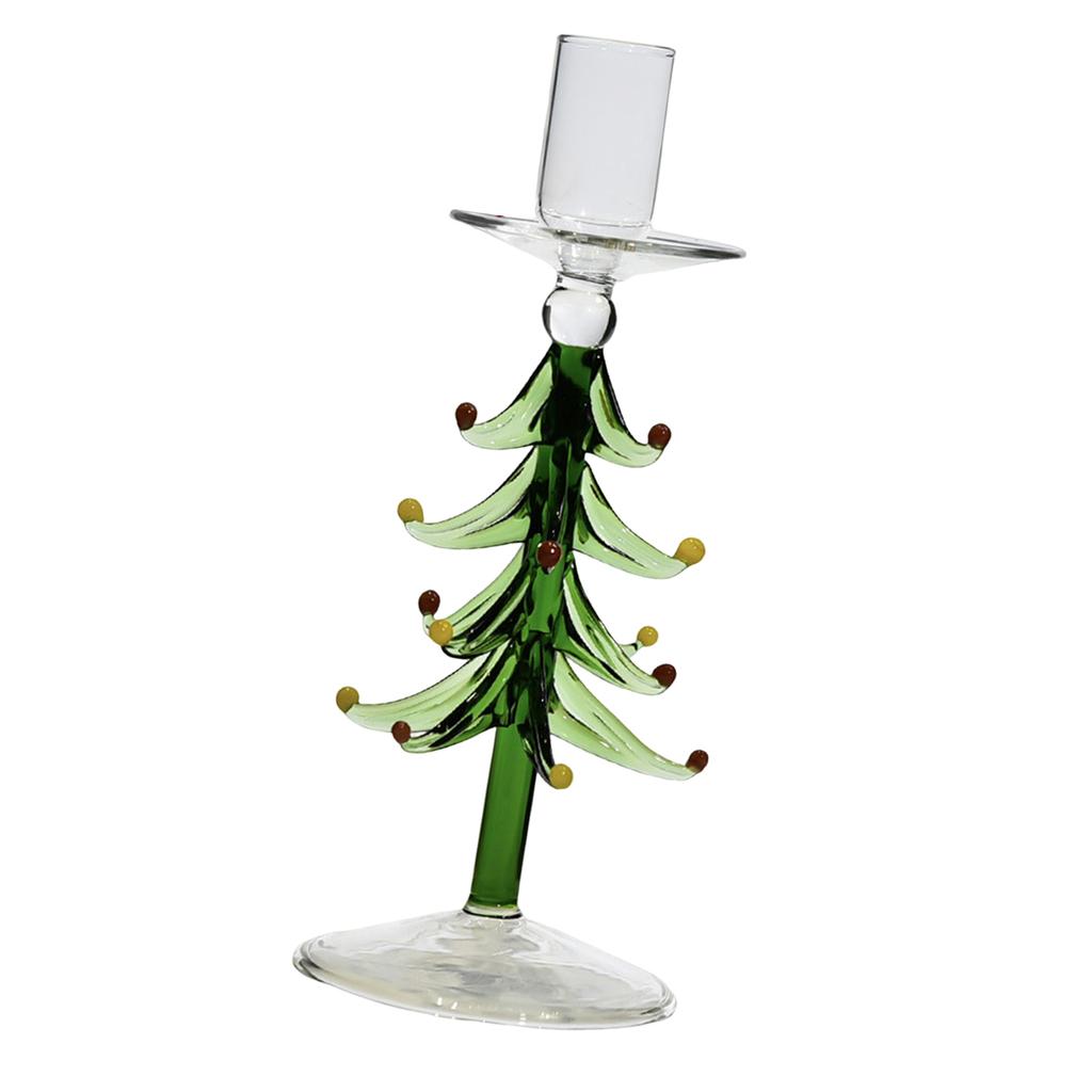 3 Piece Set Glass Candle Holders Christmas Tree Design Handblown Borosilicate for Taper Candles Stable Base Holiday Decor