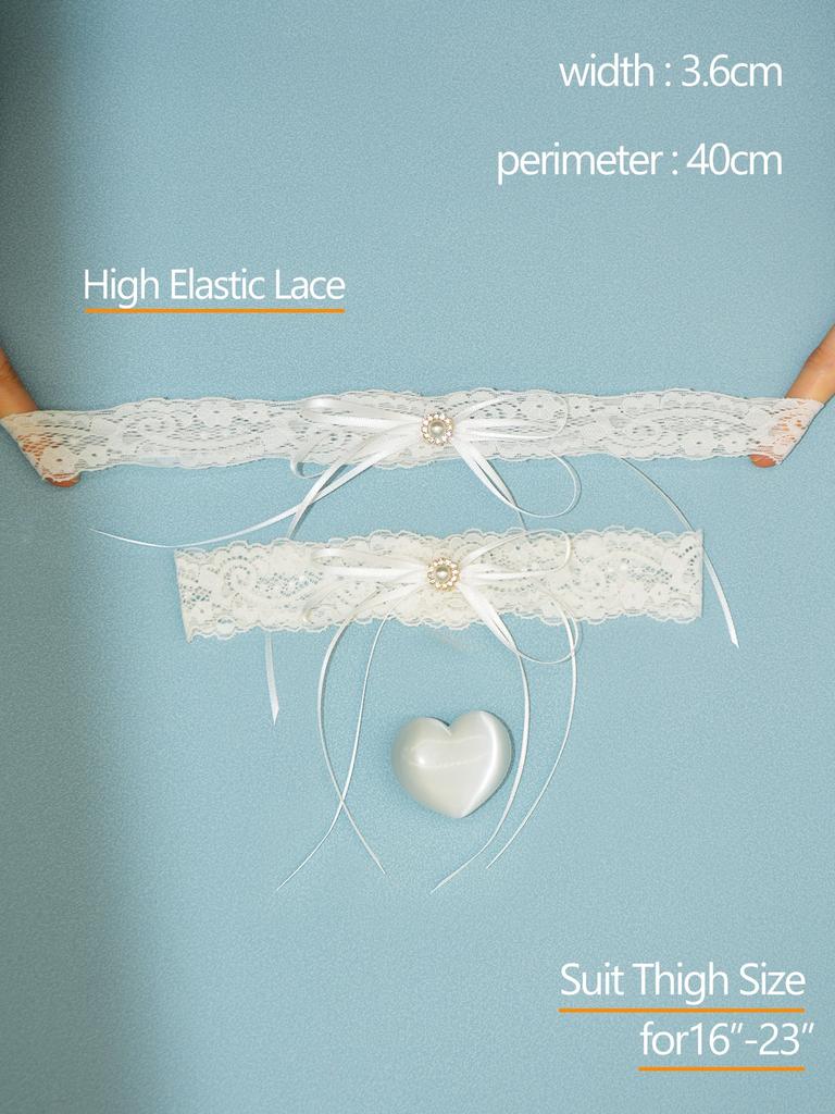 1Pc White Faux Pearl Lace Bridal Garter Belt, Wedding Thigh Garter For Brides