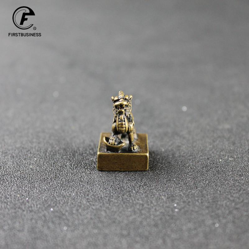 Copper Dragon Coins Engraved Seal Sculpture Desk Ornaments Vintage Brass Animal Miniatures Figurines Decorations Home Decor Gift