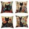 Home Decor Black Cats And Colorful Flowers Cushion Cover Pattern Cushion Cover Suitable For Sofa Bedroom Car Pillow Cover