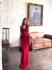 Maxi Abito da Donna Rosso Floreale con Schiena Scoperta e Scollo all'Americana – Elegante per l'Estate, Formale, Vestibilità aderente, che abbraccia i fianchi