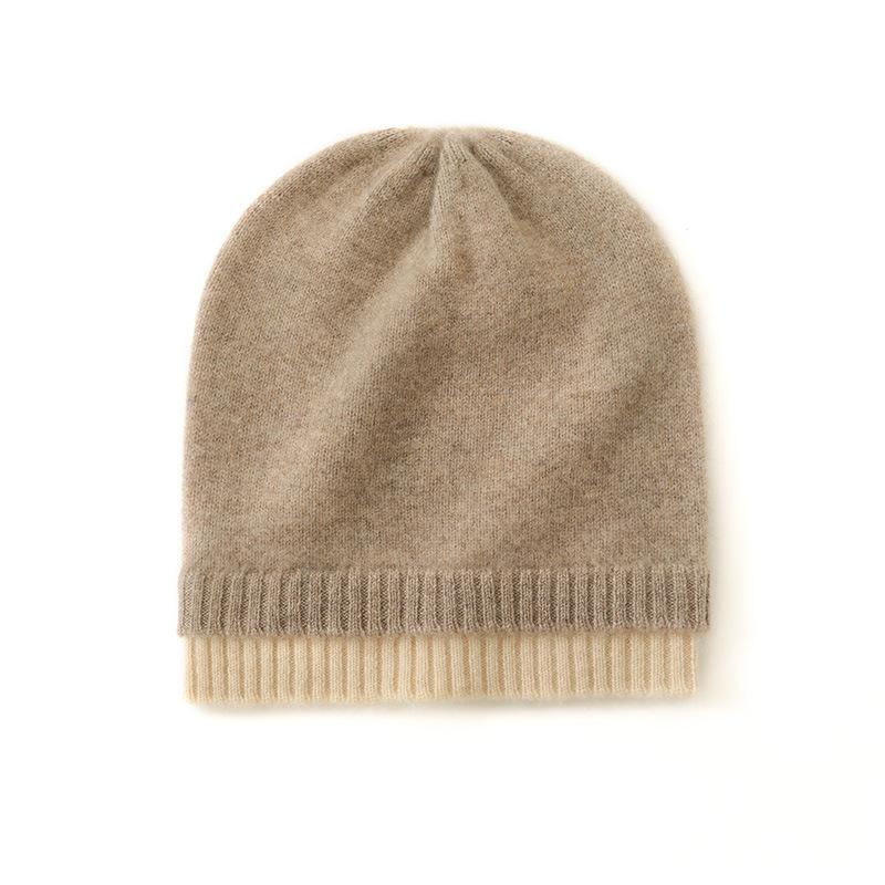 

Cashmere Autumn and Winter New Unisex Color Block Casual Versatile Baotou Hat Warm Ear Protection Dome Knitted Hat One size