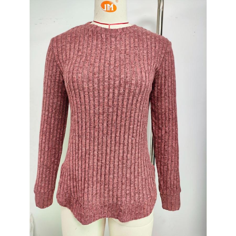 Autumn Winter Square Neck Stretch Rib Knit Top Solid Color Long Sleeve Loose T-shirt