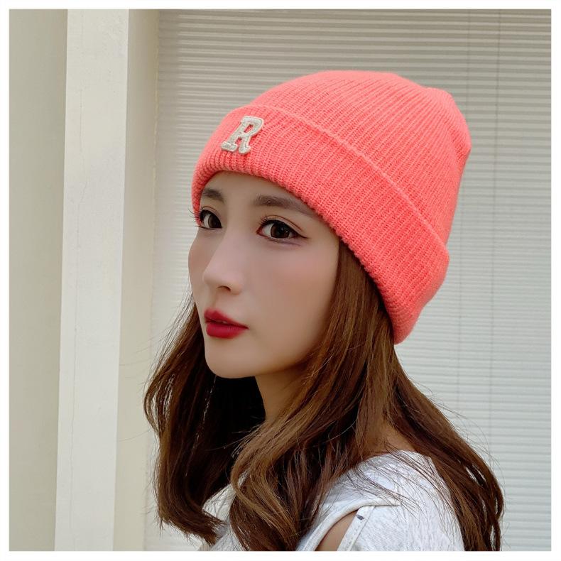 Winter Knitted Hat for Women Warm Pullover Hat P Shaped Bag Head Trendy Face Small Korean Version Wool Hat Men