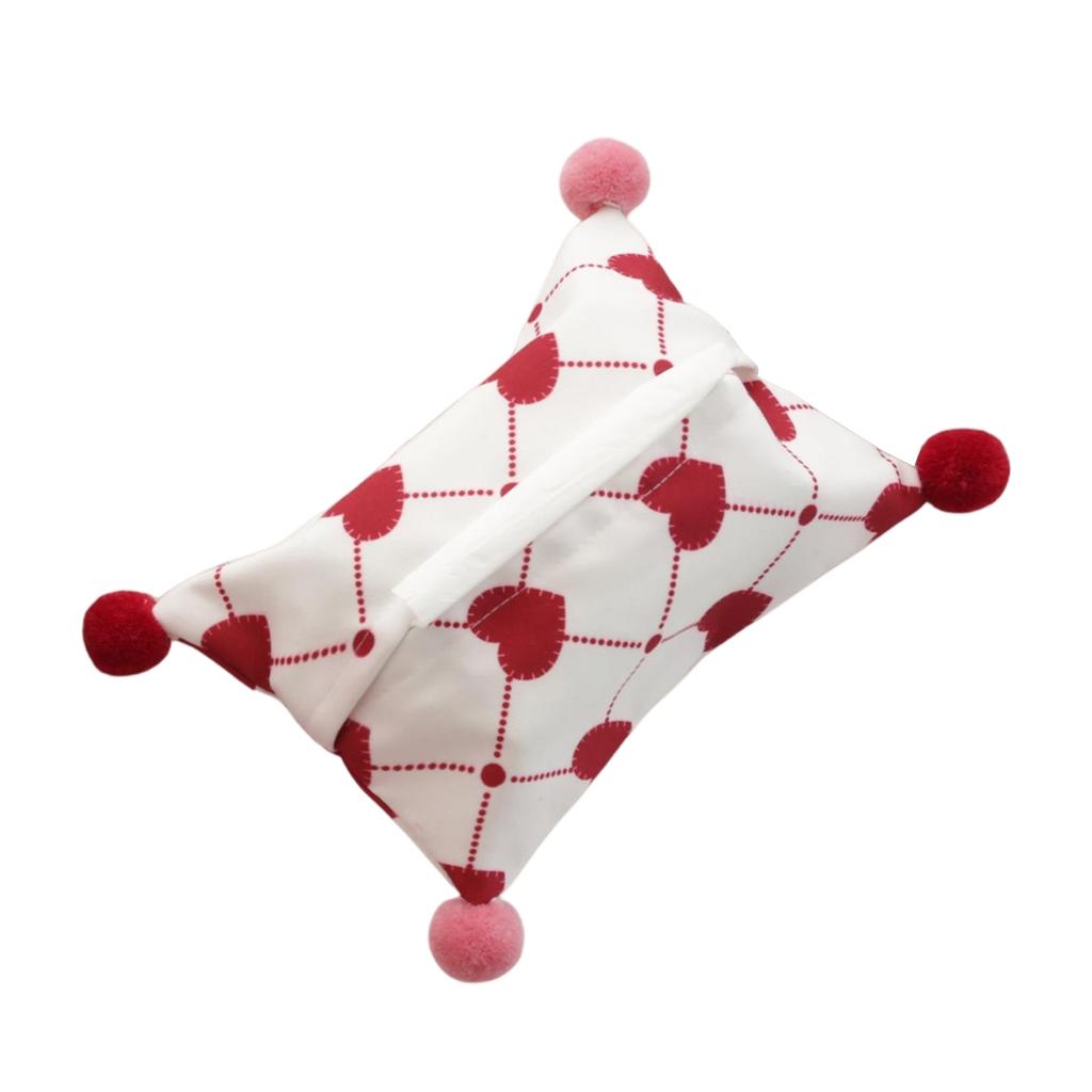 New Year's Festive Tissue Box, Creative Pom-pom Tissue Pack, Christmas-themed Heart-shaped Red Series