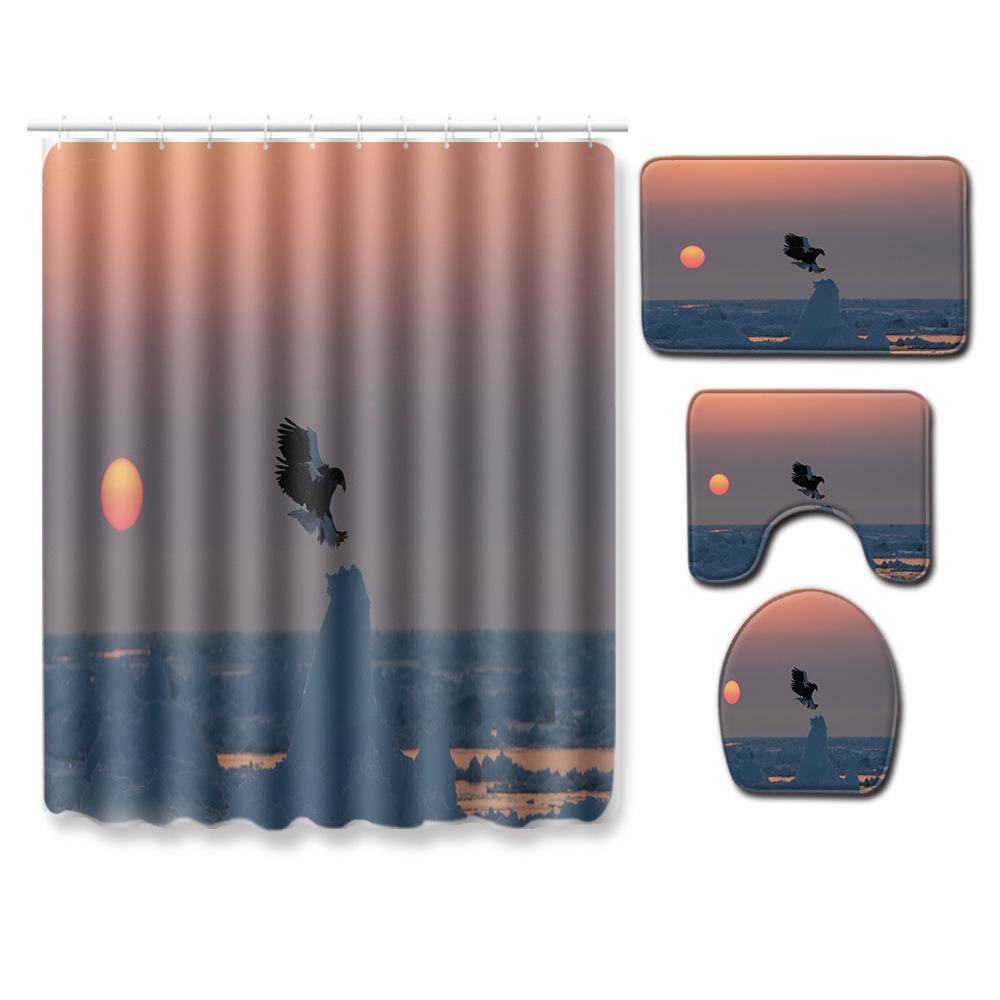 Animal Shower Curtain Floor Mat Combination Four-Piece Set Bathroom Toilet Carpet Shower Room Mat Foot Mat