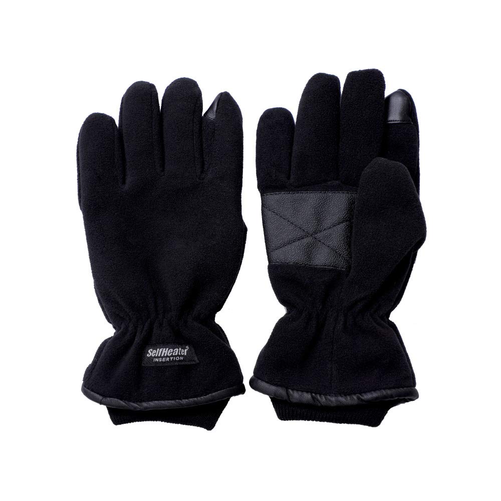 GlovesDEPO Waterproof Microfleece Gloves with Knitted Black Men's Cuffs,