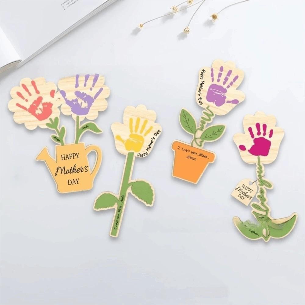Hand Painted Mother's Day Plaque Decoration Ornament Flower Table Decor Mom Gifts Wooden Flower Craft Spring Decoration