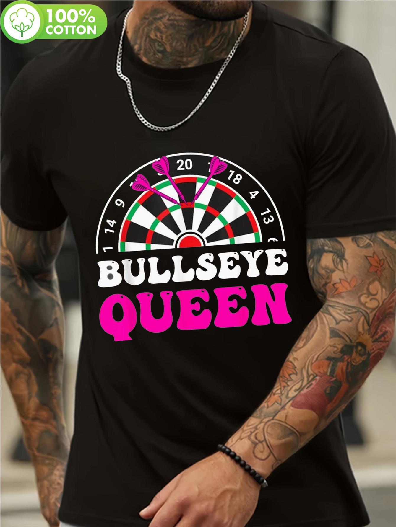 

Funny BULLSEYE QUEEN WoGraphic T-shirt - 100% Cotton Soft Regular Fit Short Sleeve Tee with Dartboard Design & Pink Accents L