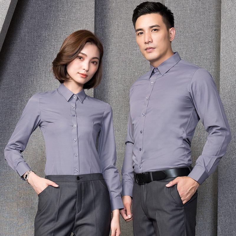 

Gray Unisex Men s Long Sleeve Solid Color Professional Business Shirt with Logo Option S