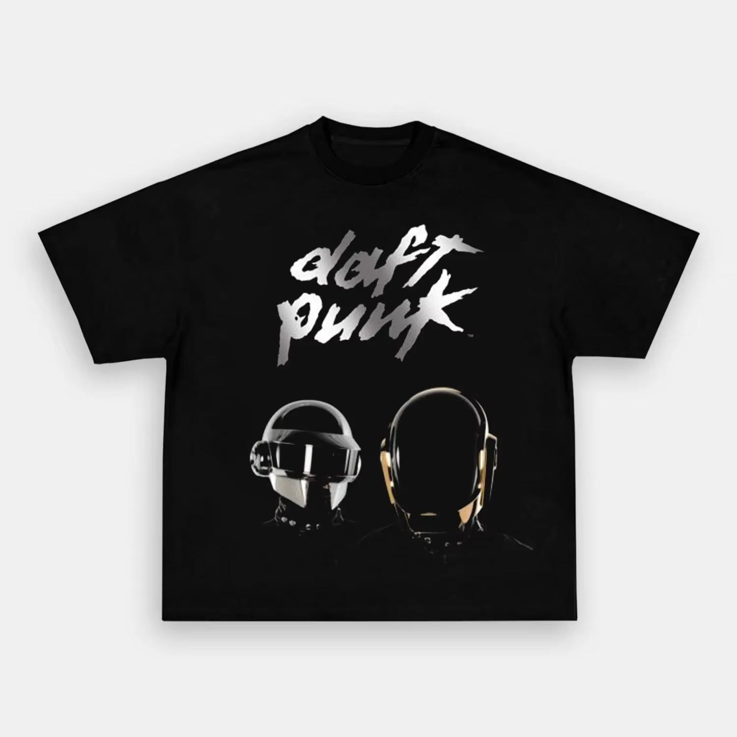 

daft punk album tour graphics 100%cotton unisex shirt Summer vintage Harajuku Men s women s Short sleeve O-neck Tshirt fan gi... S разноцветный