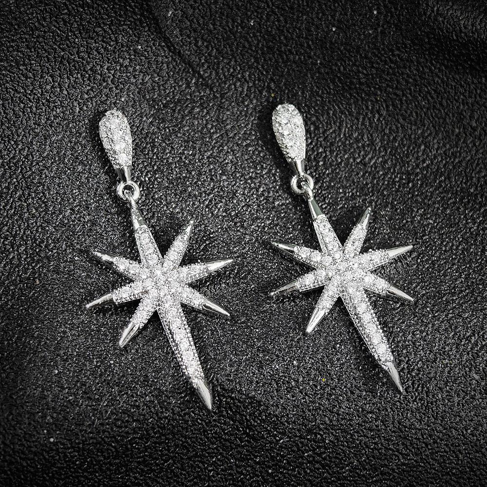 2025 New Luxury Star-shaped Design Silver Color Korean Earrings for Women Anniversary Gift Jewelry Wholesale E5890