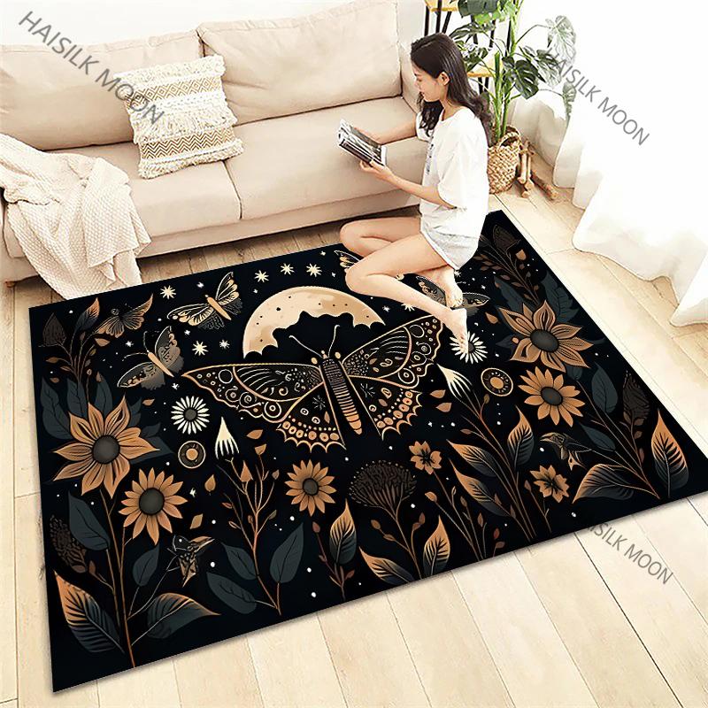 Sun Moon Flowers Tarot Printed Four Seasons Carpet Living Room Bedroom Sofa Office Large Area Decorative Mat Kids Play Rugs Gift