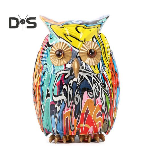 Graffiti-Eulenfigur, Harz-Eulen-Ornament, Desktop-Mehrfarbige Eulenstatue für Zuhause, TV-Ständer, Büro, Bücherregal, Schreibtisch-Dekoration