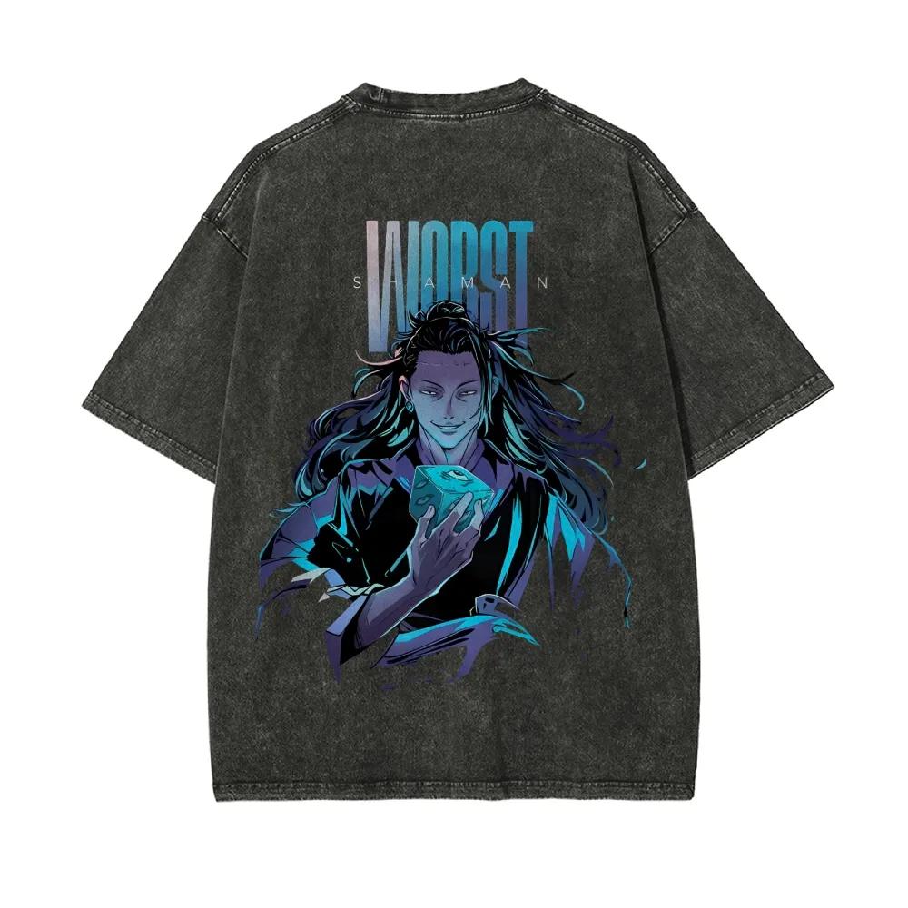 

Suguru Geto Prison Realm T-shirt Jujutsu Kaisen Tee Vintage Washed Oversized Retro Anime Harajuku Men Streetwear Graphic Clothes M