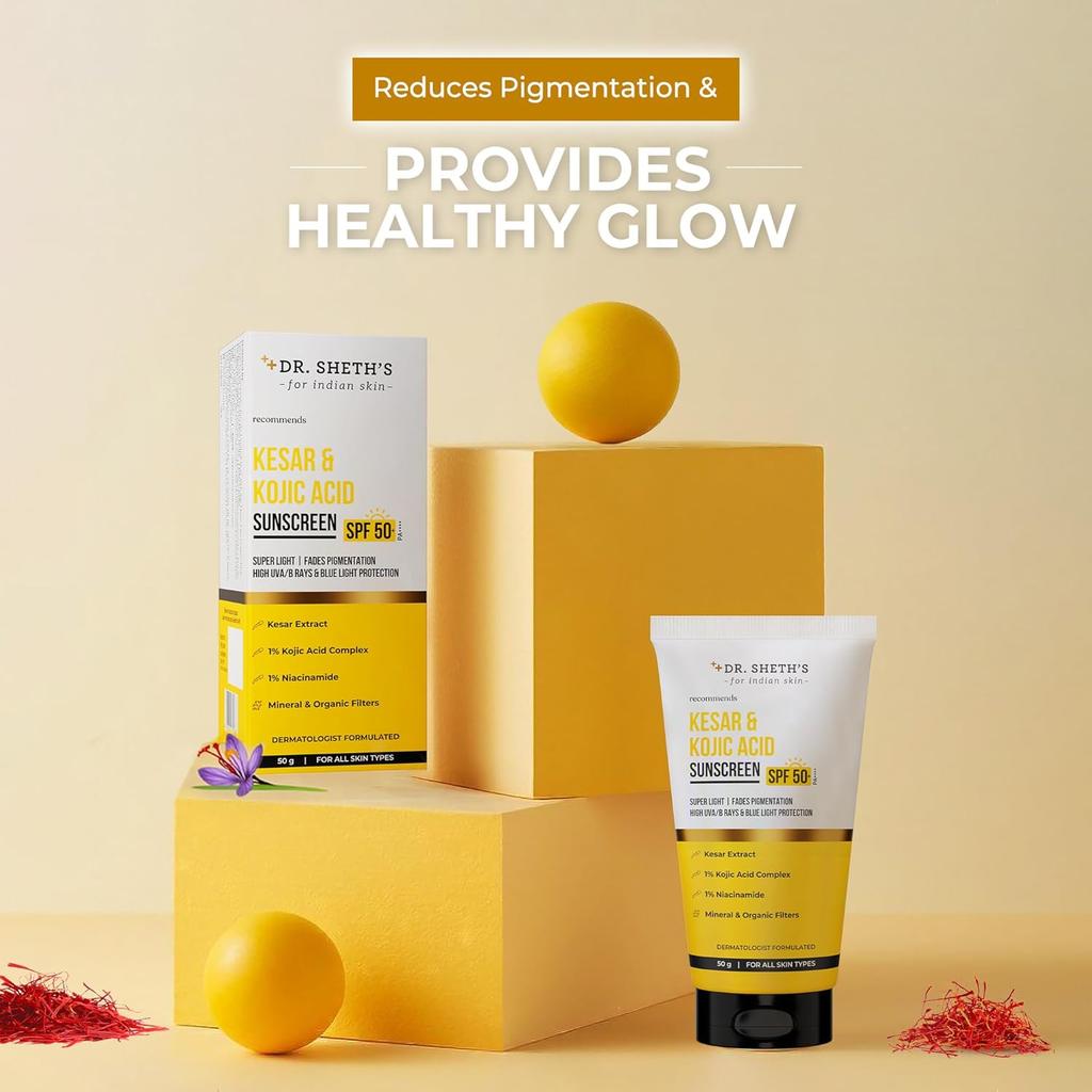 Dr. Sheth's Kesar & Kojic Acid Sunscreen SPF 50 Pa++++ 50 g Pack For Daily Moisturization