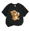 Cute Cartoon Bear Telescope Print Kids 100% Cotton T-shirt, Unisex Boys Girls Crew Neck Short Sleeve Casual Soft Breathable Tee Tops for Daily Summer
