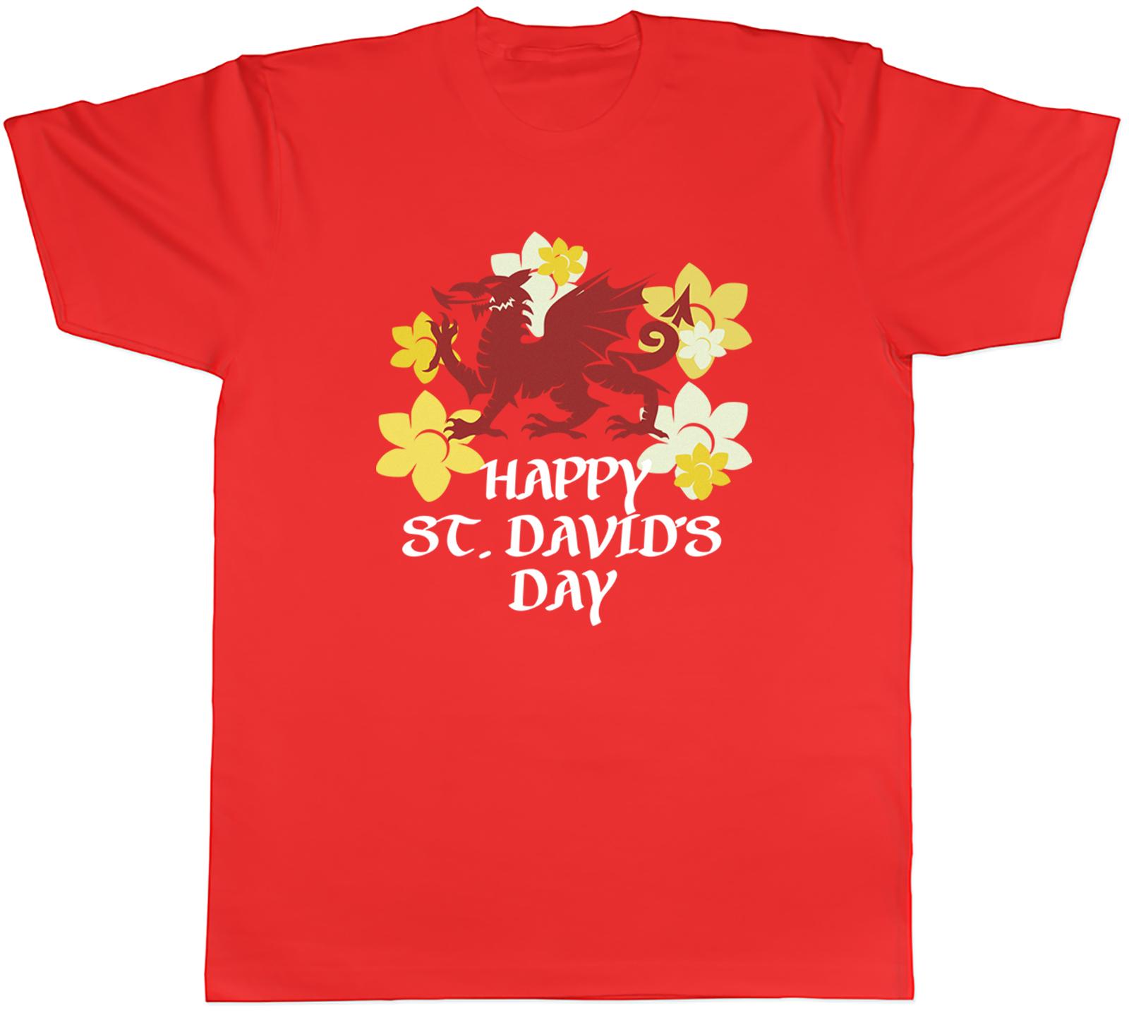 Personalised Happy St Davids Day Daffodil Dragon Mens TShirt Tee Gift Top S