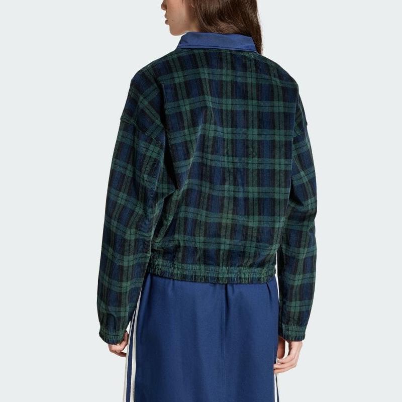 Adidas Originals Logo Plaid Half-Zip Long Sleeve Sweatshirt Women Sweatshirt Night-Blue Black Dark-Green IX1054