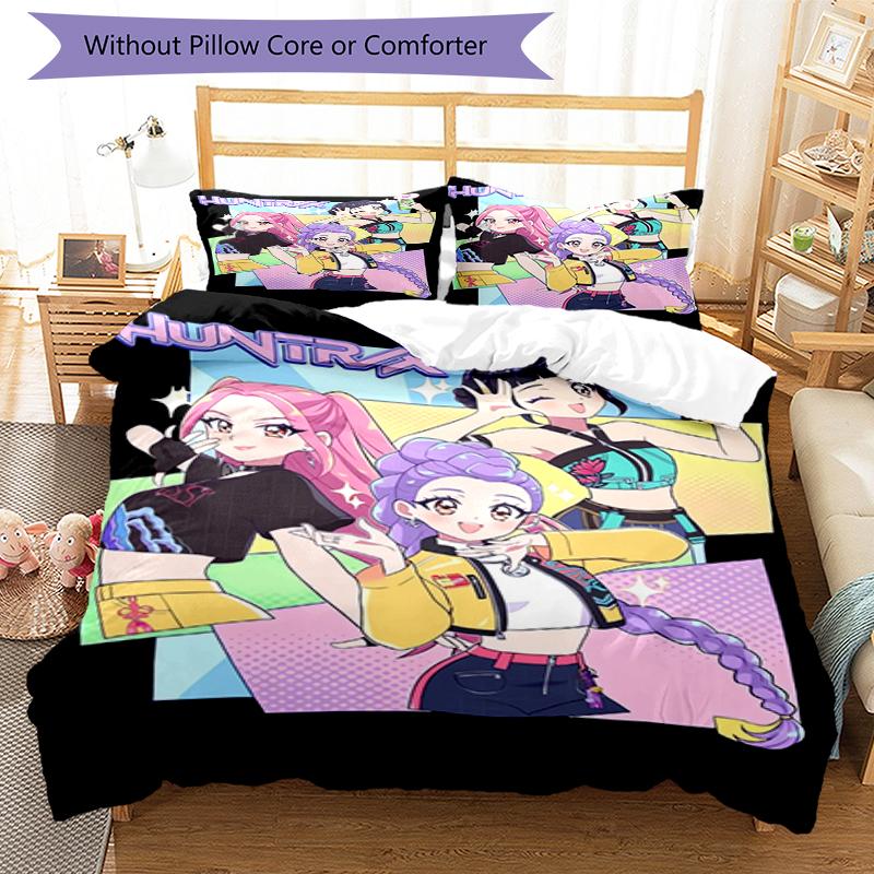 3pcs KPop Demon Hunters Bedding Set Duvet Cover Closure Includes 1 Duvet Cover & 2 Pillowcases, Soft and Comfortable for All Seasons.