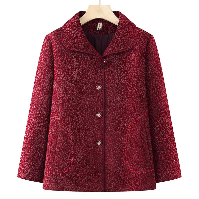 

Vintage Style Lapel Jacket for Middle-aged and Elderly Women 3XL (suggested 120-135 jin) червоний