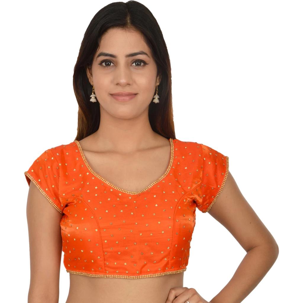 Women's V Neck Short Sleeves Blouse Indian Desigenr Ethnic Crop Top Choli Dress