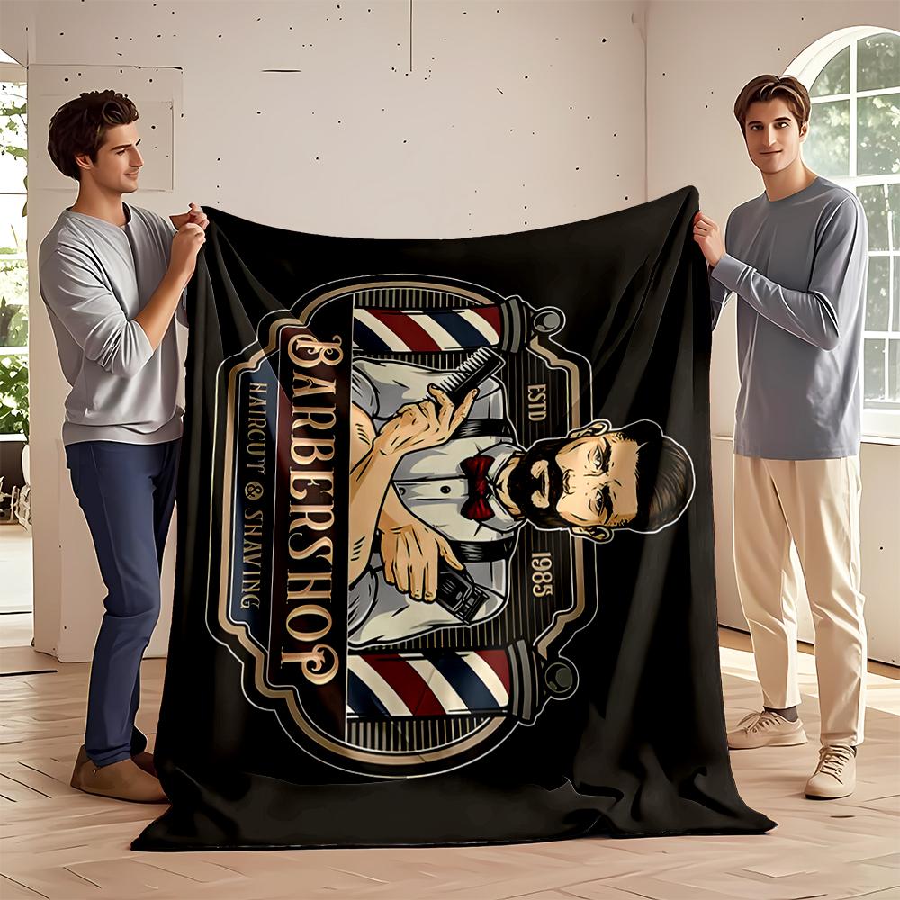 Barbershop Classic Art with Razor & Comb Flannel blanket for bedroom, living room, sofa, and nap sofas.
