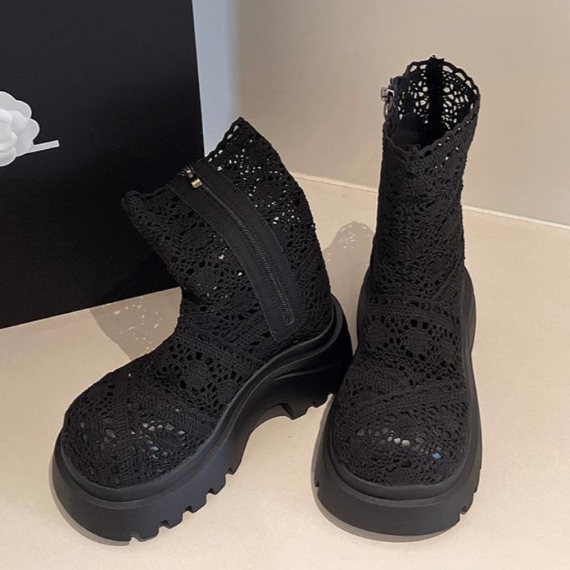 

Мода Женщины Полые Сетчатые Высокие Каблуки Короткие Ботинки Летняя Платформа Женская Обувь Дизайнерские Классические Сандалии 2025 Новые Тренды Zapatillas Mujer 38 чёрный