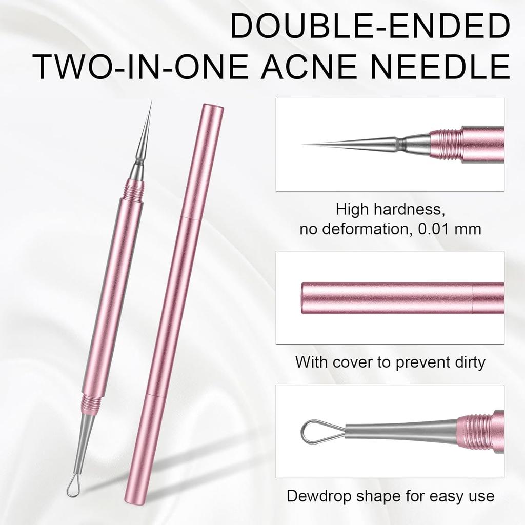 Blackhead Extractor, Metal 2 In 1 Acne Clean Needle Professional Pimple Popper Needle Whitehead Popping Extractor Double-Ended Black Head Remover