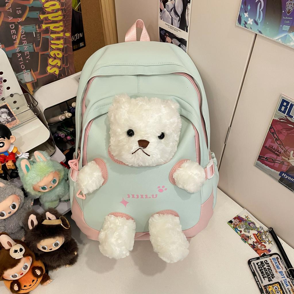 Schoolbag new milk fierce cute bear backpack high value cartoon plush doll schoolbag female junior high school student schoolbag
