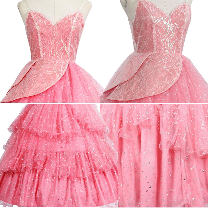 Wicked Glinda Dress for Adults Pink Glinda Cosplay Costume Dress Halloween Dance Party Show for Women Role-Playing Party Outfit