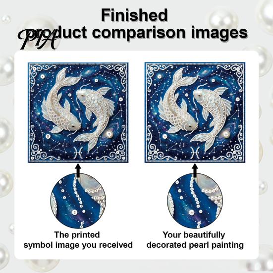 Beginners Faux Pearl Painting Kit DIY Kit, 12 Constellation Rhinestone Art Set for with Wooden Frame Adults Beginners, Handmade Fake Wall Decoration