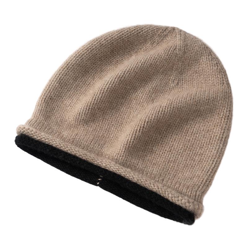 Unisex Cashmere Slouchy Beanie: Double-Sided Knit Hat for Autumn/Winter Warmth