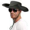 Men Fisherman Hat Flat Top Wide Brim Breathable Sun Hat Adjustable Windproof Drawstring