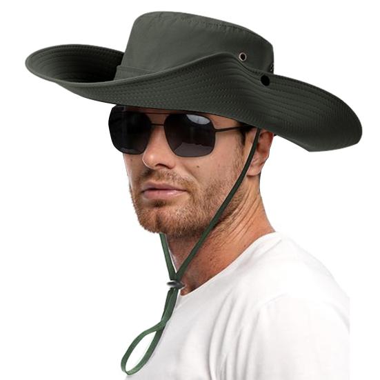 Men Fisherman Hat Flat Top Wide Brim Breathable Sun Hat Adjustable Windproof Drawstring Sun Protection Hat