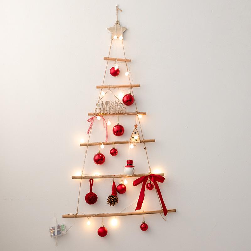 NUCHI Nordic Wooden Wall Hanging Christmas Tree with Natural Wood Stars – Customizable Ornaments