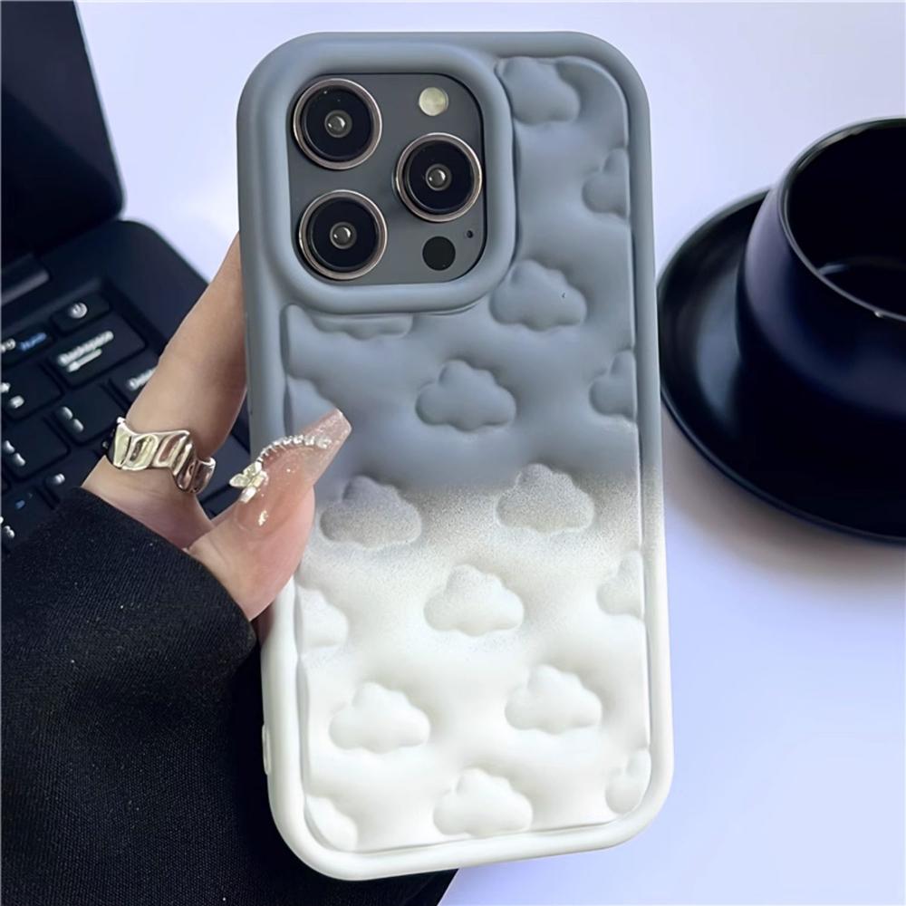 Gradient Color 3D Clouds Pattern Phone Case For iPhone 15 13 12 11 Pro Max 14 Pro Max Matte Shockproof Soft Silicone Girl Cover