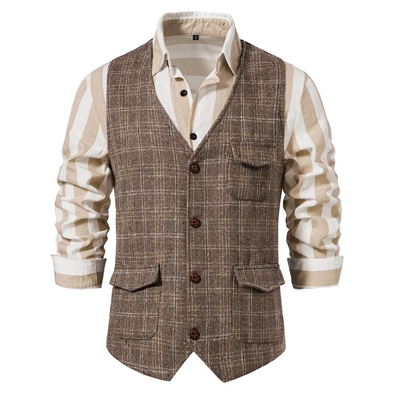 

Men s Single Vest British Style Youth Plaid Business Casual Vest for Men XL